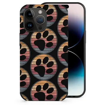  Винтажный Чехол Из Волокна Dog Cat Paw Для Apple Iphone 14 13 12 11 Mini Pro Max Xr 8 7 Plus Черный Чехол Для Телефона Paw Paw Dog Cat Кошки Собаки