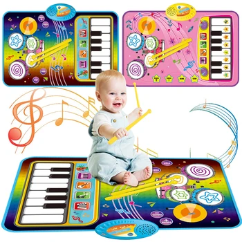  Коврик для клавиатуры пианино 2 В 1 для малышей с 2 палочками Детский музыкальный коврик для игр с регулируемой громкостью для малышей старше 18 месяцев