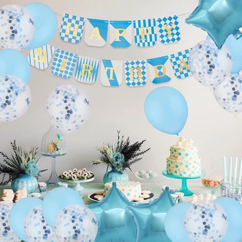  Набор из 25 шт. 12-дюймовых синих латексных конфетти-шаров, 16 4-футовых синих бумажных открыток, баннеров на день рождения, конфетти-прозрачных шаров
