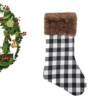  Рождественский чулок, популярный подарочный пакет для подвешивания большого размера, рождественский носок, украшение тонкой строчкой, рождественский пакет для конфет