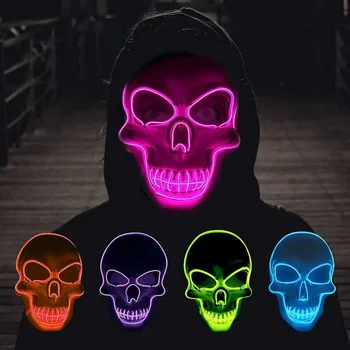  Светодиодная светящаяся маска, маска Черепа ужасов на Хэллоуин, Холодная маска, Светящийся Череп, украшения для вечеринки на Хэллоуин, Светодиодная маска, Маска для Карнавала, Страшная маска